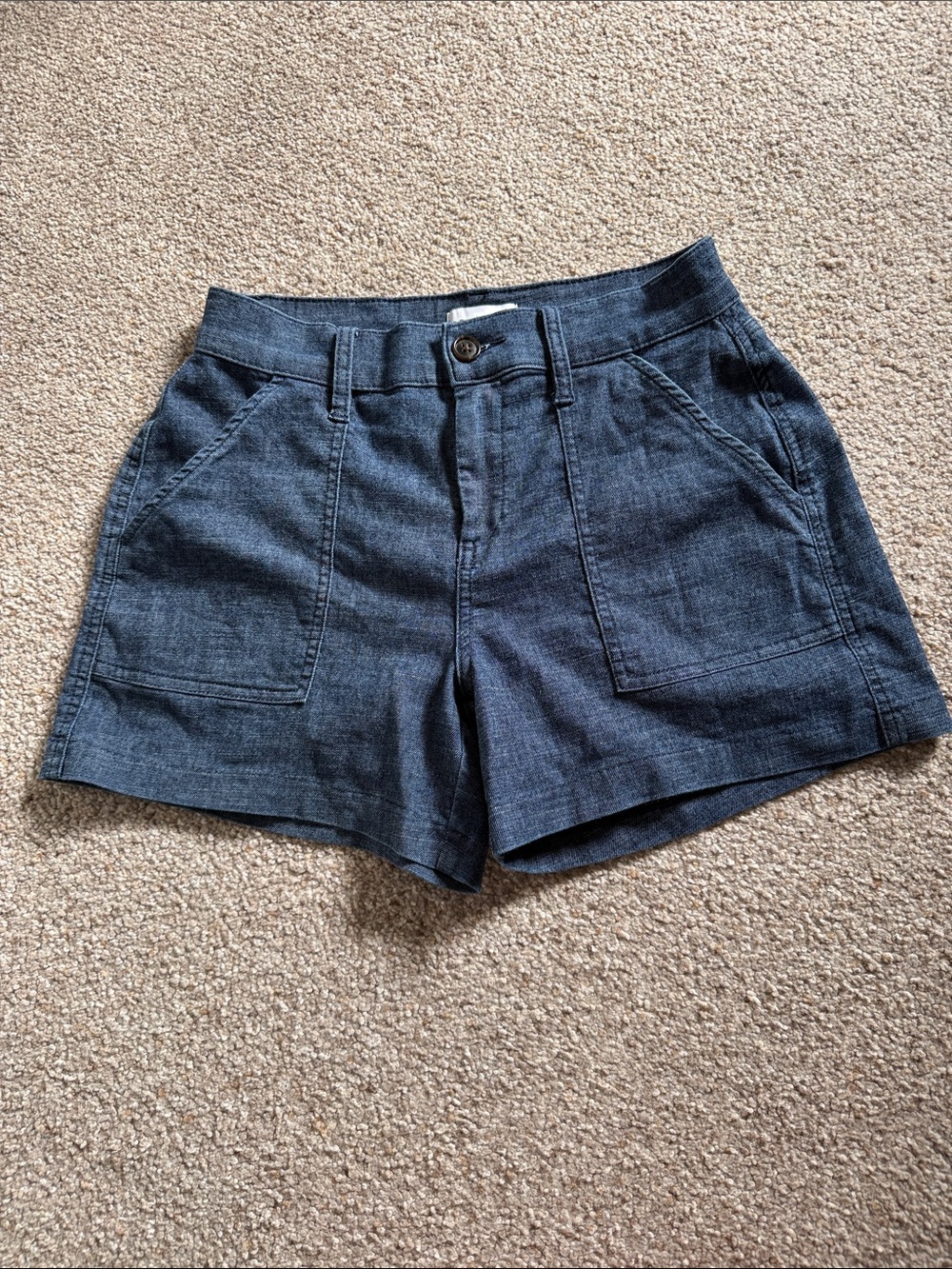 Evereve Dark Blue Denim Patch-Pocket Shorts